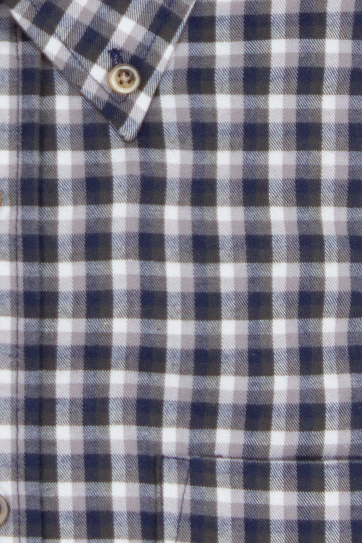 Camicia in flanella rasata a quadretti blu e grigio