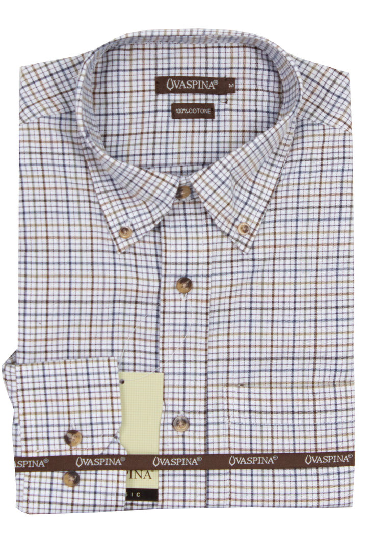 Camicia in flanella rasata a quadretti blu e grigio