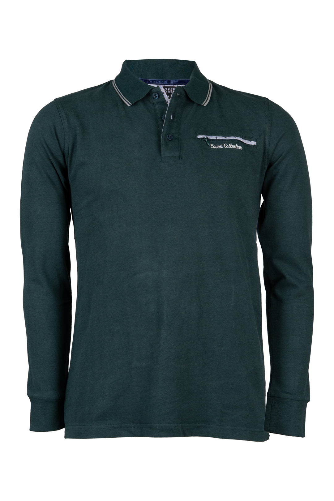 Polo uomo manica lunga in jersey caldo cotone con taschino sul petto chiuso da zip e mezzaluna in contrasto