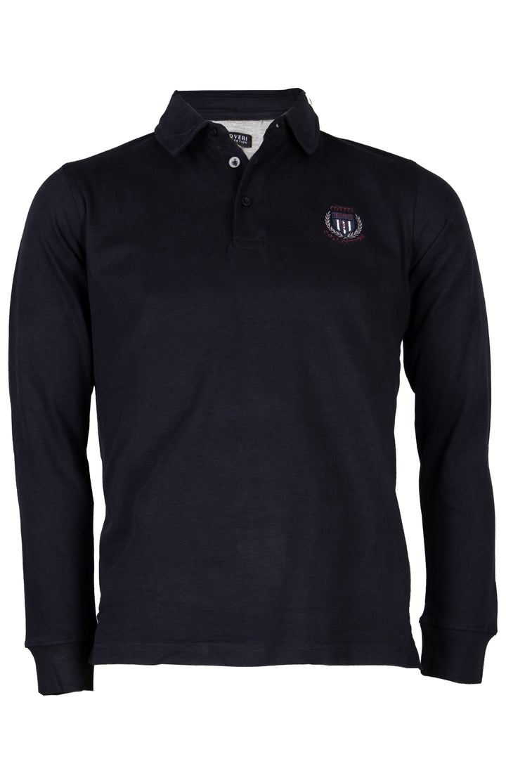 Polo uomo manica lunga in jersey caldo cotone con ricamo sul petto e mezzaluna in contrasto