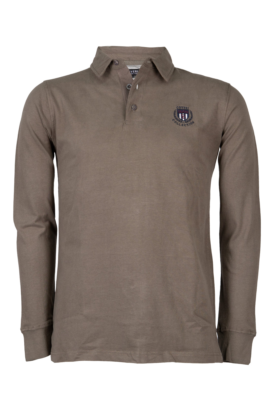 Polo uomo manica lunga in jersey caldo cotone con ricamo sul petto e mezzaluna in contrasto