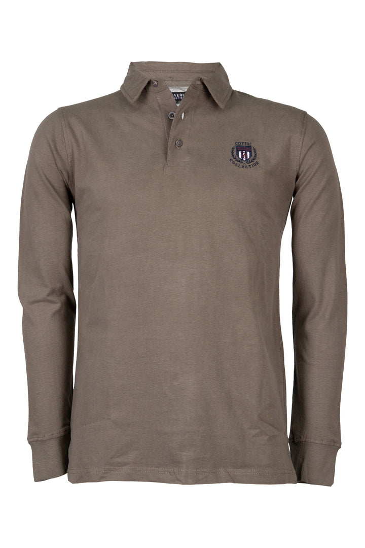 Polo uomo manica lunga in jersey caldo cotone con ricamo sul petto e mezzaluna in contrasto