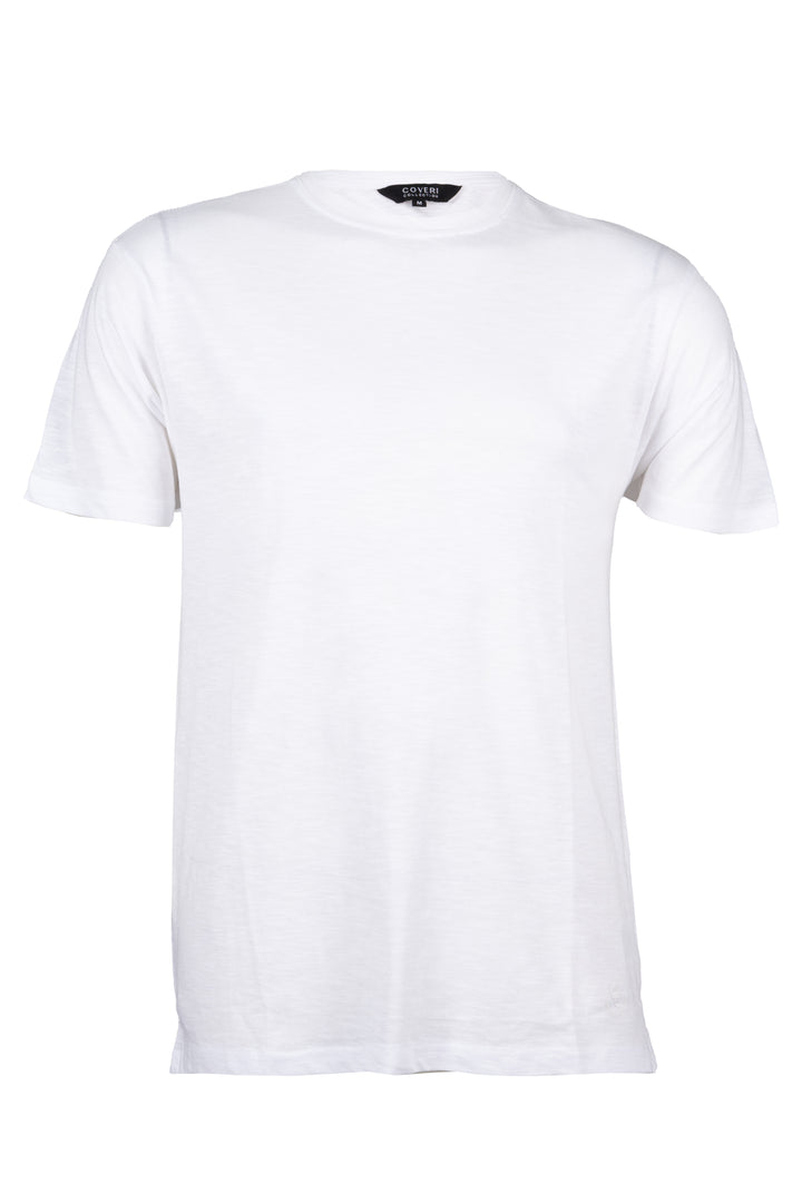 T-shirt girocollo tinta unita in cotone slub con logo stampahd ton sur ton