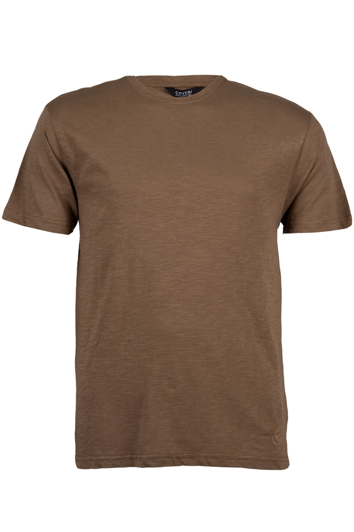 T-shirt girocollo tinta unita in cotone slub con logo stampahd ton sur ton