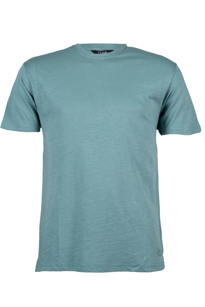 T-shirt girocollo tinta unita in cotone slub con logo stampahd ton sur ton