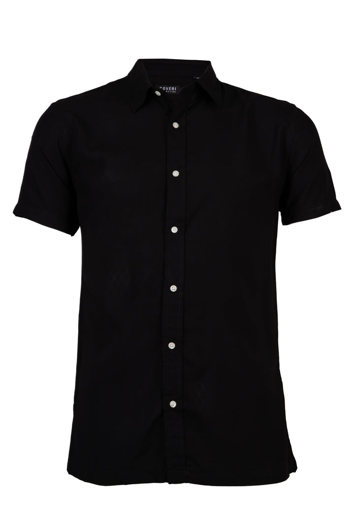 Camicia manica corta in viscosa tinta unita con collo classico