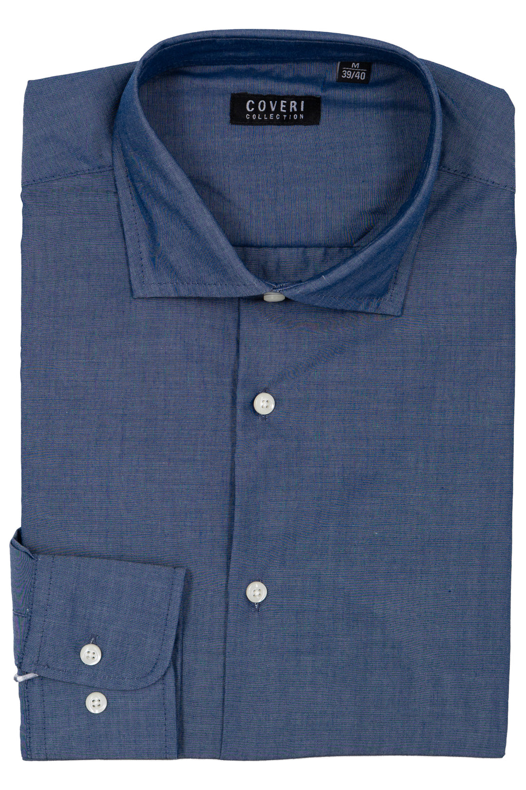 Camicia manica lunga in cotone chambray con collo francese