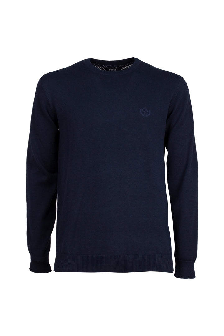 Pullover girocollo in puro cotone con ricamo ton sur ton