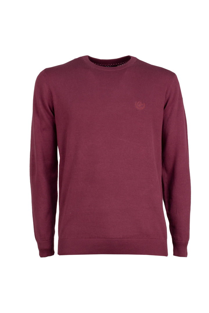 Pullover girocollo in puro cotone con ricamo ton sur ton