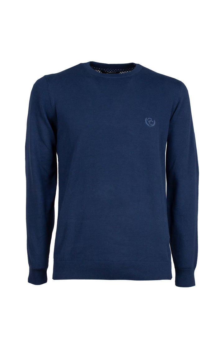 Pullover girocollo in puro cotone con ricamo ton sur ton