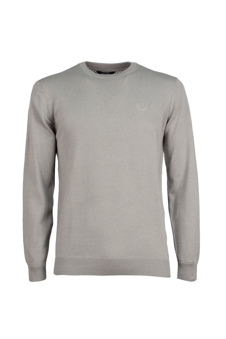 Pullover girocollo in puro cotone con ricamo ton sur ton