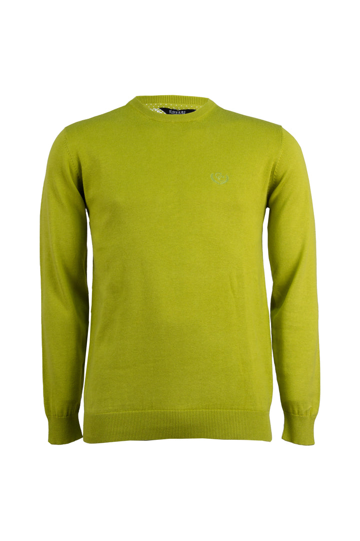 Pullover girocollo in puro cotone con ricamo ton sur ton