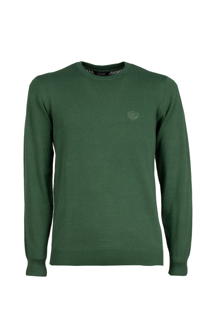 Pullover girocollo in puro cotone con ricamo ton sur ton