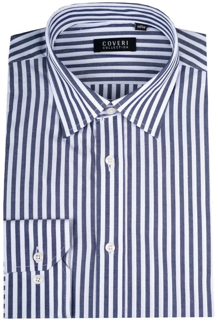Camicia classica collo italiano in puro cotone fantasia a righe