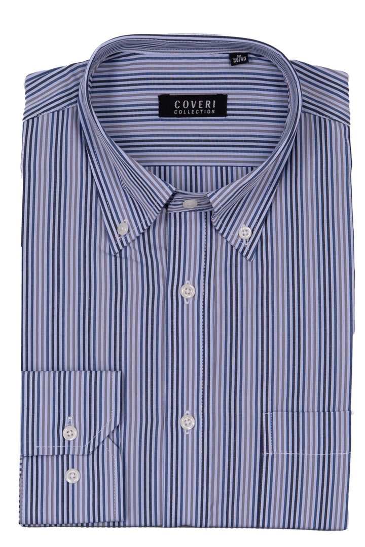 Camicia uomo manica lunga in puro cotone a righe con vestibilità regular e collo button down