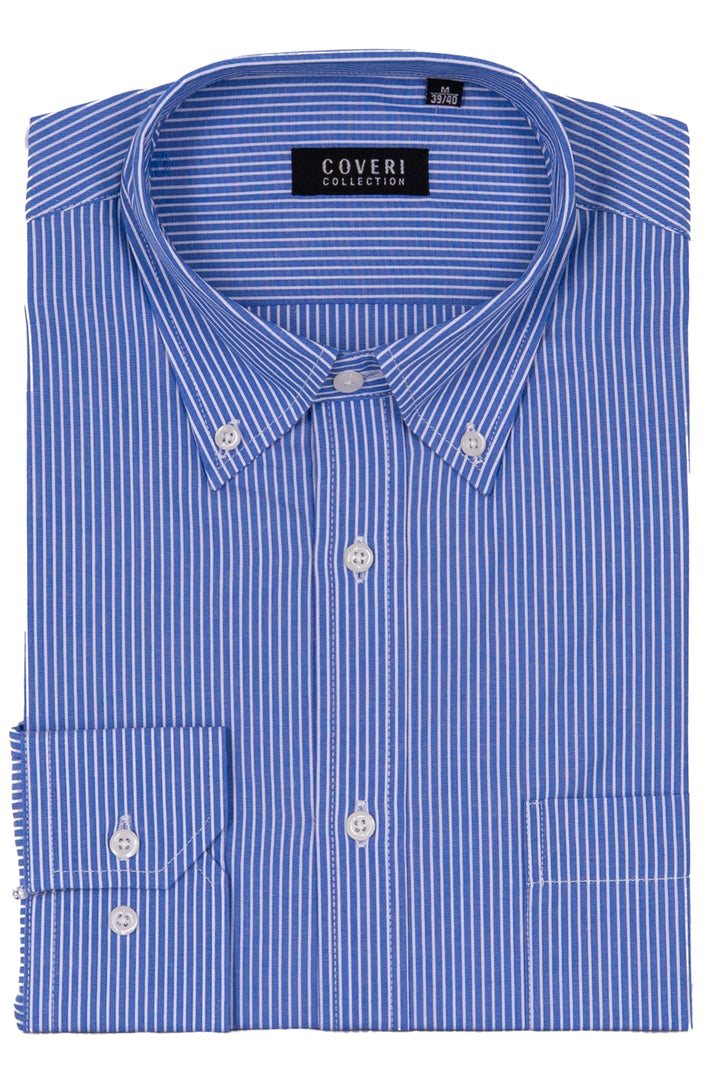Camicia uomo manica lunga in puro cotone a righe con vestibilità regular e collo button down