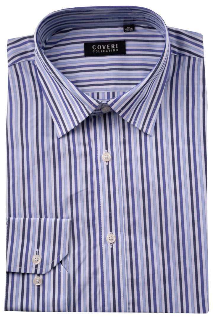 Camicia classica collo italiano in puro cotone fantasia a righe