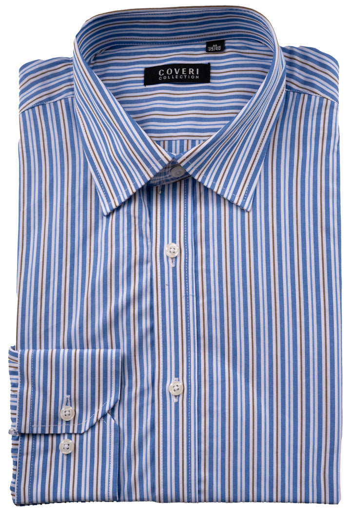 Camicia classica collo italiano in puro cotone fantasia a righe