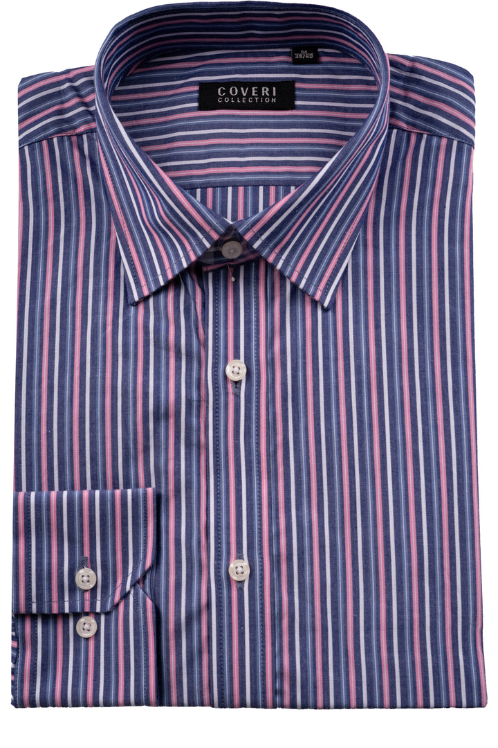 Camicia classica collo italiano in puro cotone fantasia a righe