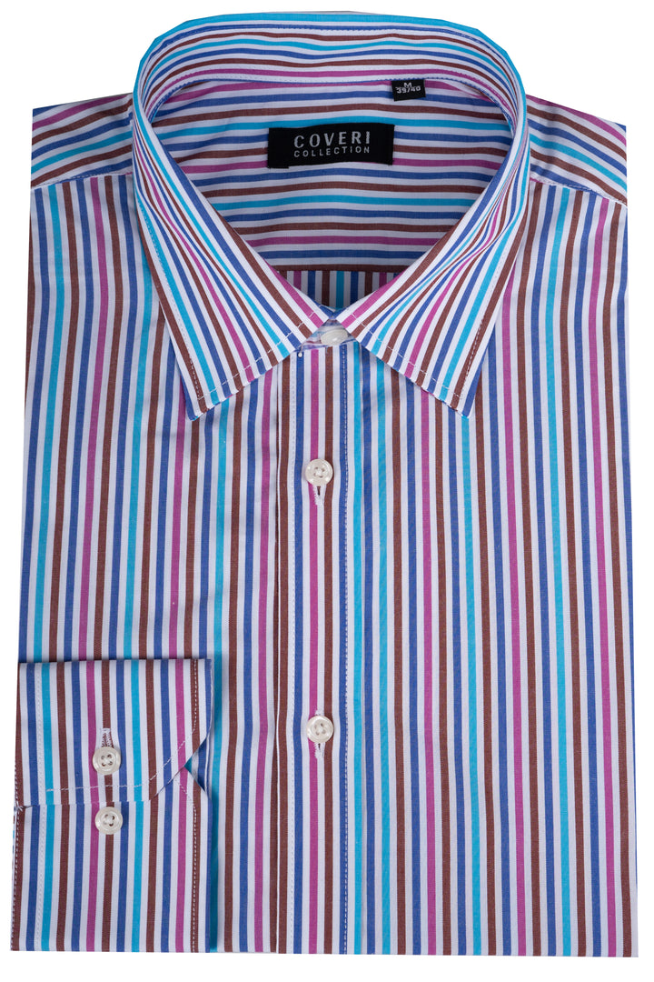 Camicia classica collo italiano in puro cotone fantasia a righe