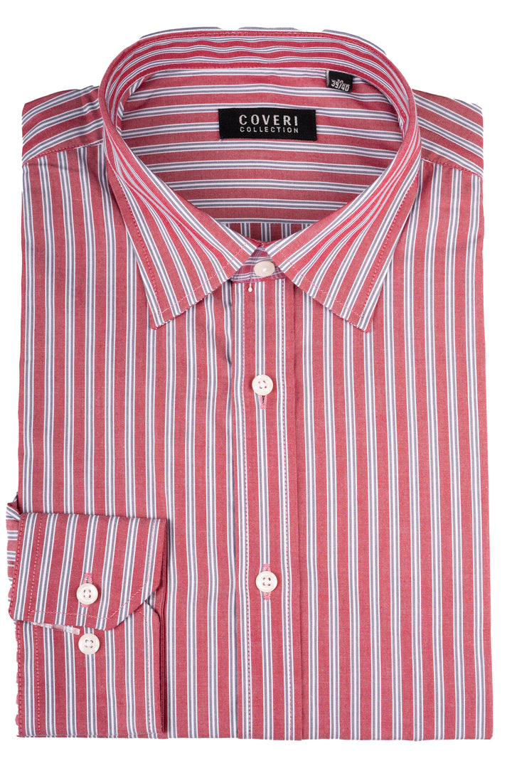 Camicia classica collo italiano in puro cotone fantasia a righe