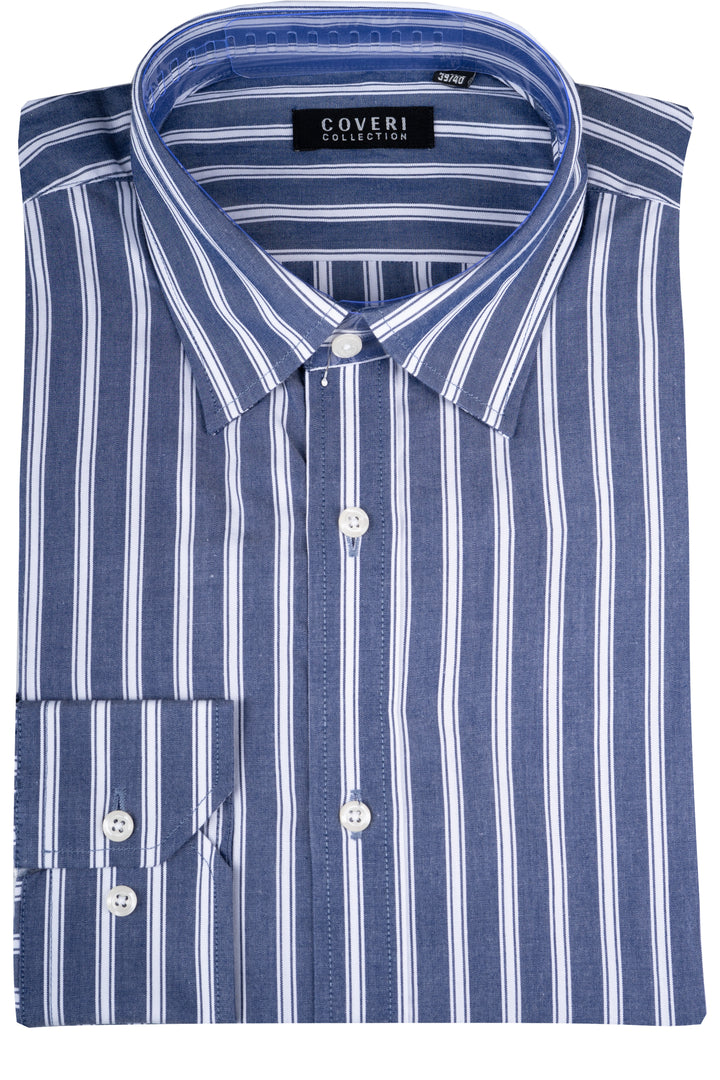 Camicia classica collo italiano in puro cotone fantasia a righe