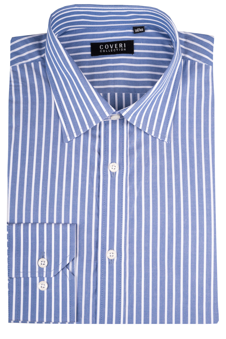 Camicia classica collo italiano in puro cotone fantasia a righe