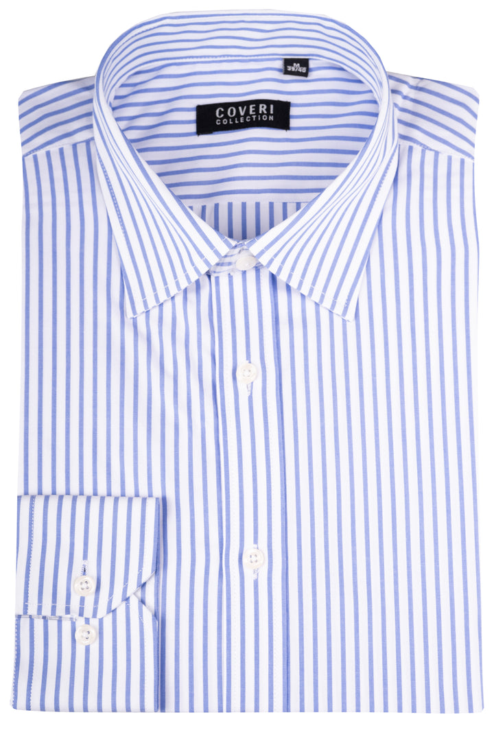 Camicia classica collo italiano in puro cotone fantasia a righe