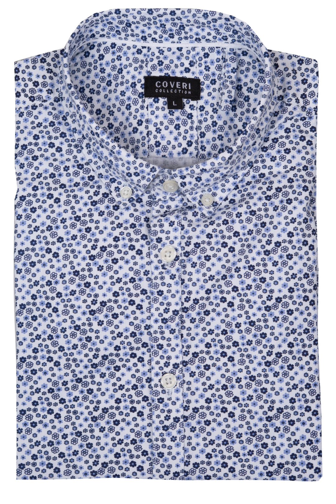 Camicia manica corta button down in cotone microfantasia