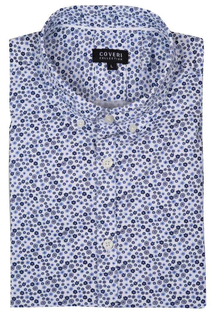 Camicia manica corta button down in cotone microfantasia