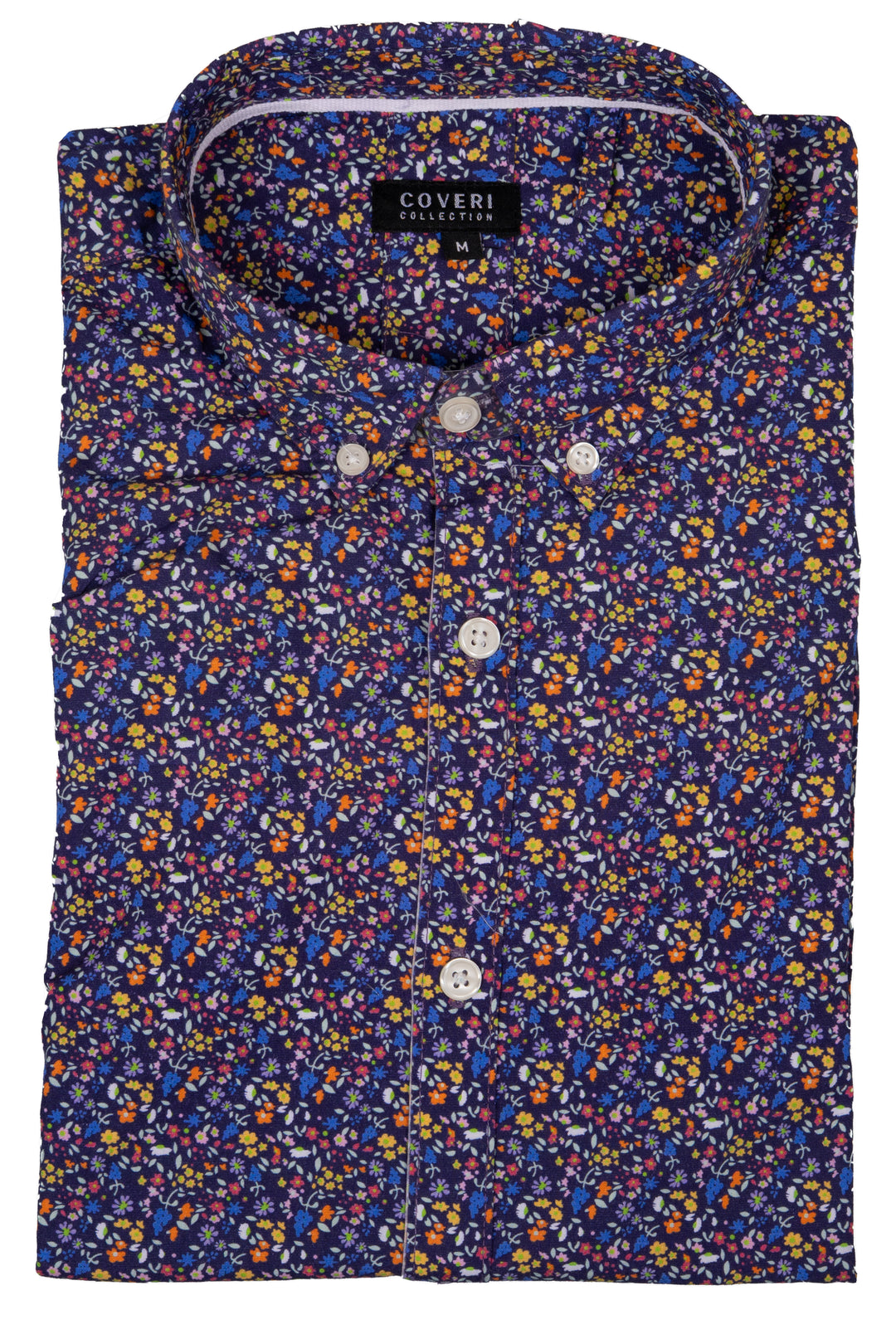 Camicia manica corta button down in cotone microfantasia