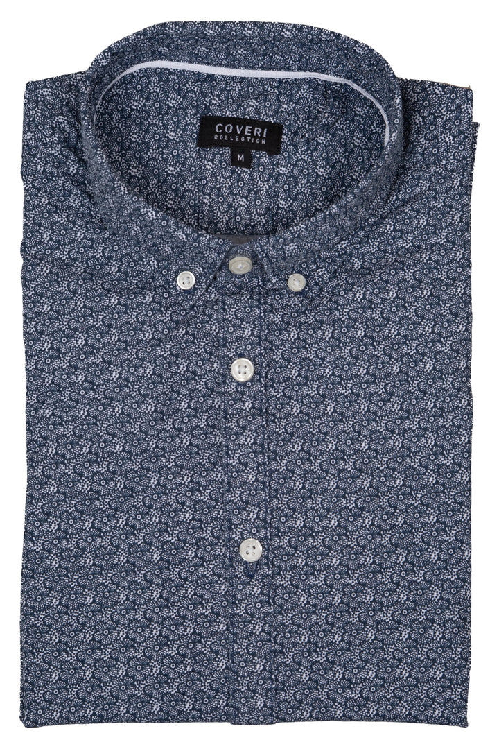 Camicia manica corta button down in cotone microfantasia