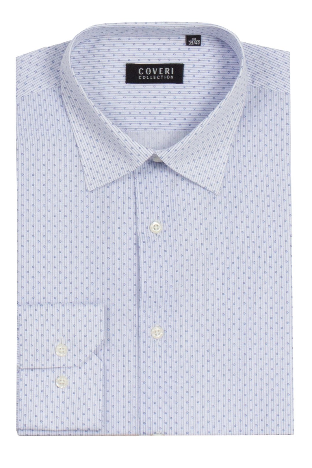 Camicia manica lunga in puro cotone microfantasia con vestibilità semi slim fit