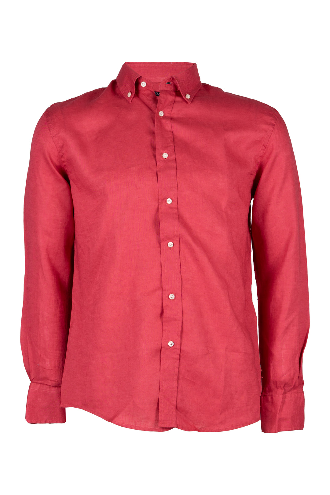 Camicia button down manica lunga in puro lino corallo