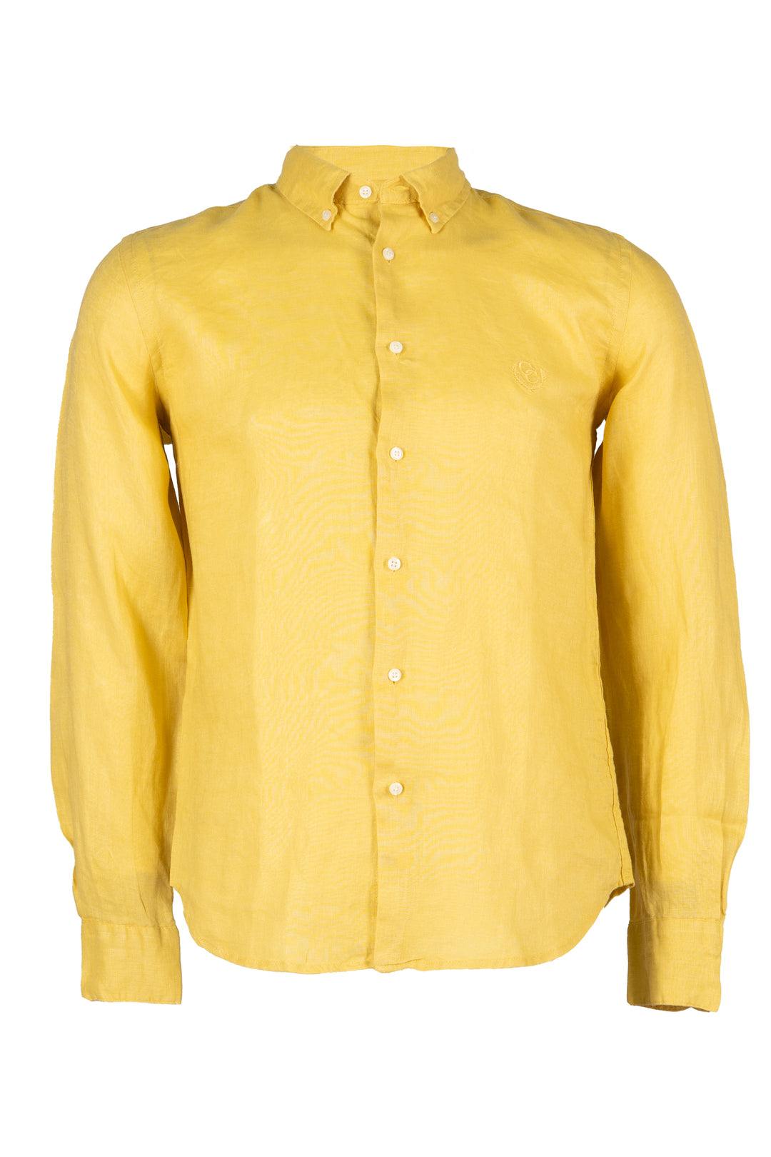 Camicia button down manica lunga in puro lino senape con logo ricamato ton sur ton