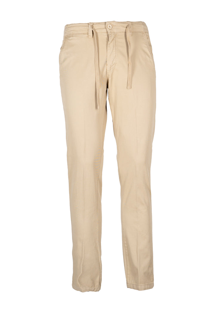Pantalone tasca america in cotone elasticizzato canneté con lacci