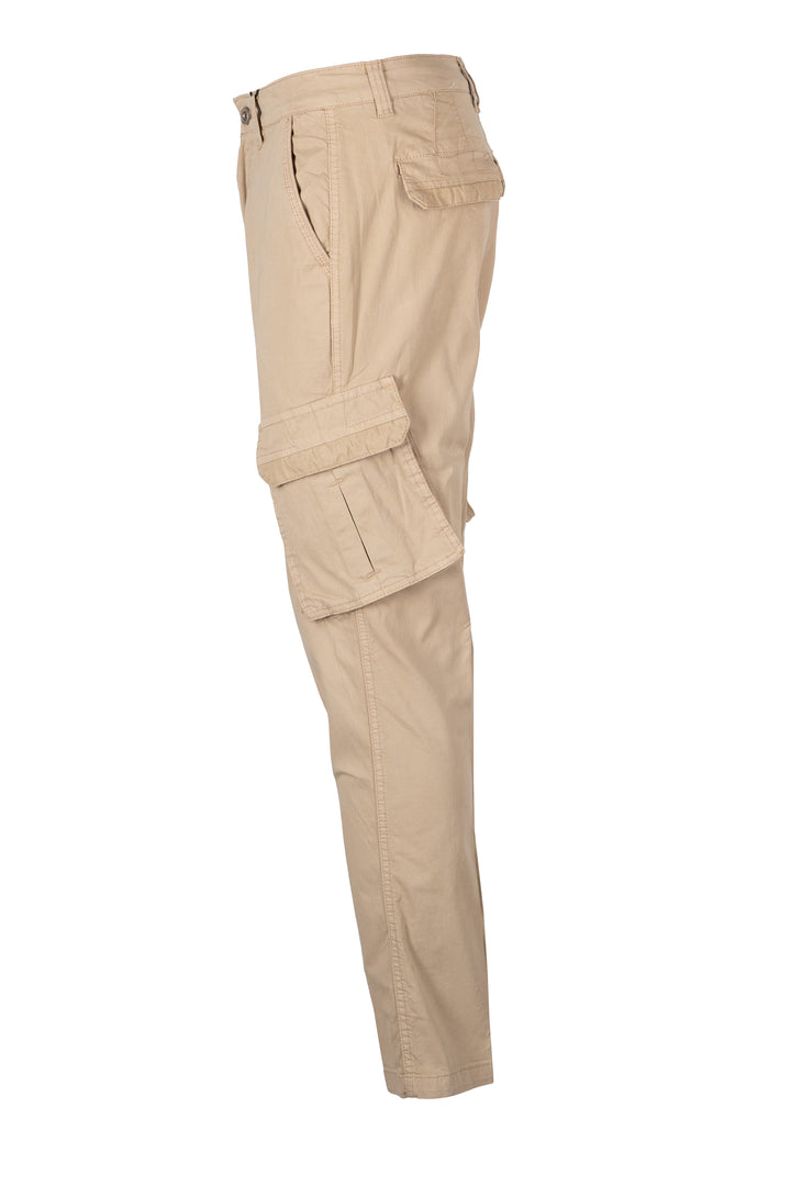 Pantalone tasca america modello cargo con lacci in twill elasticizzato
