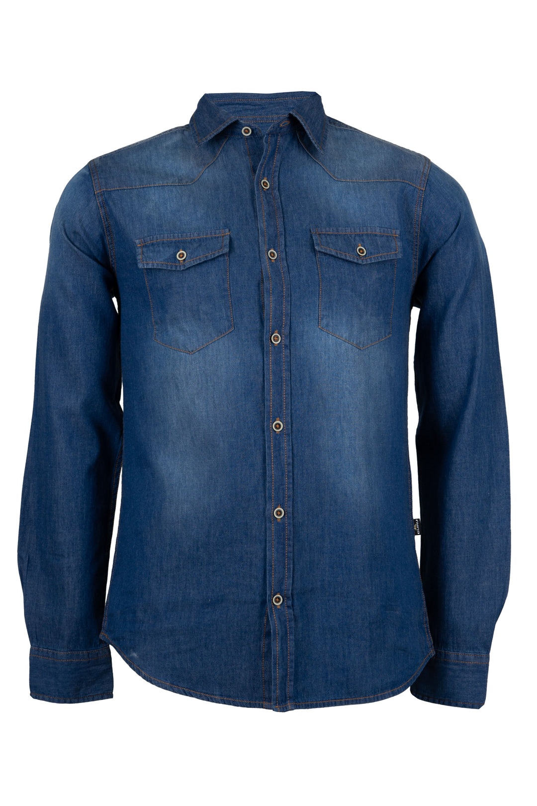 Camicia jeans manica lunga con doppia tasca sul petto con patta