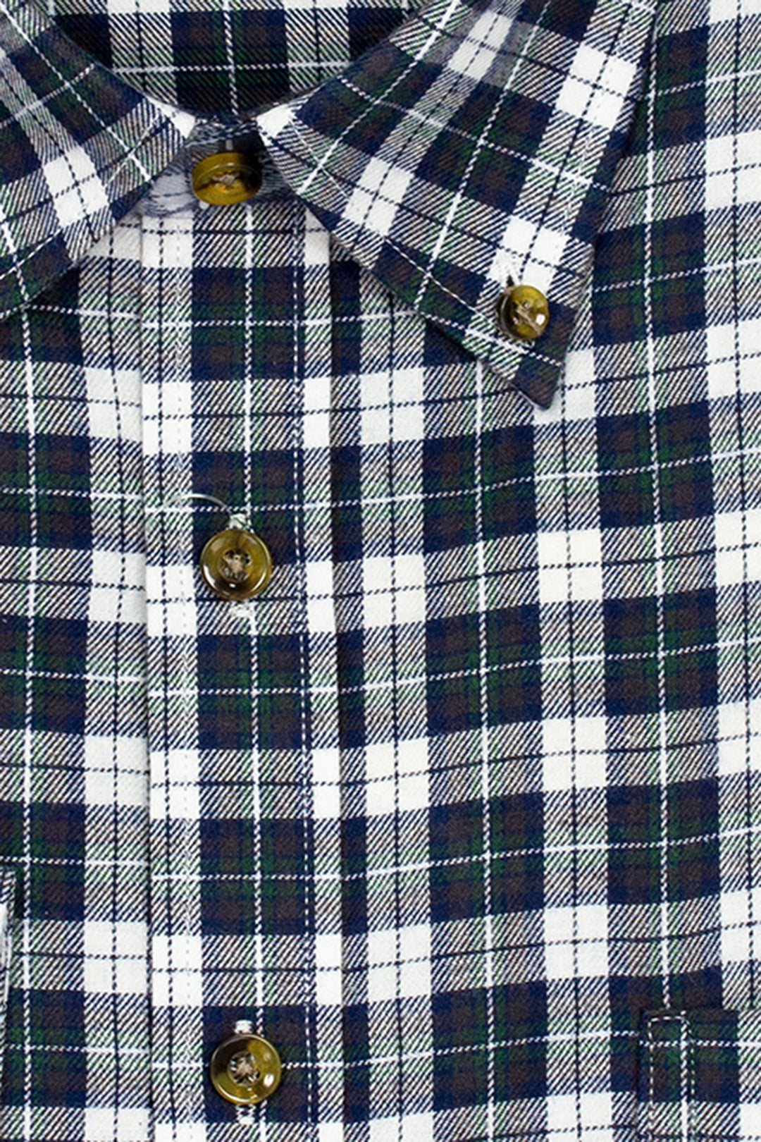 Camicia in flanella rasata a quadri grigio verde e bianco