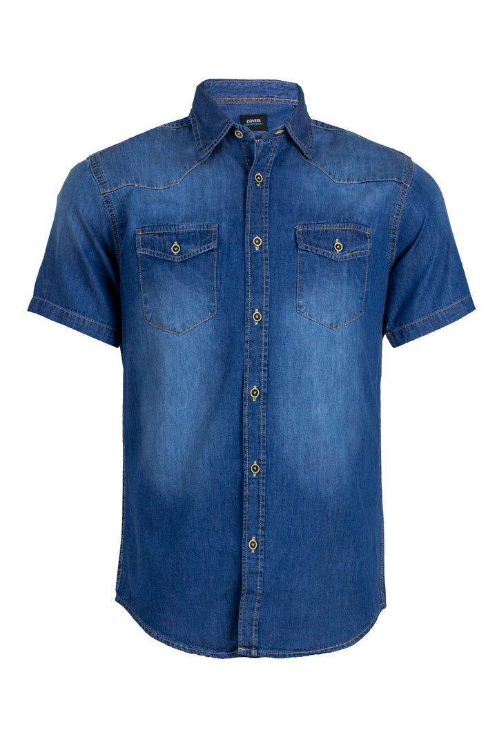 Camicia jeans manica corta con doppio taschino