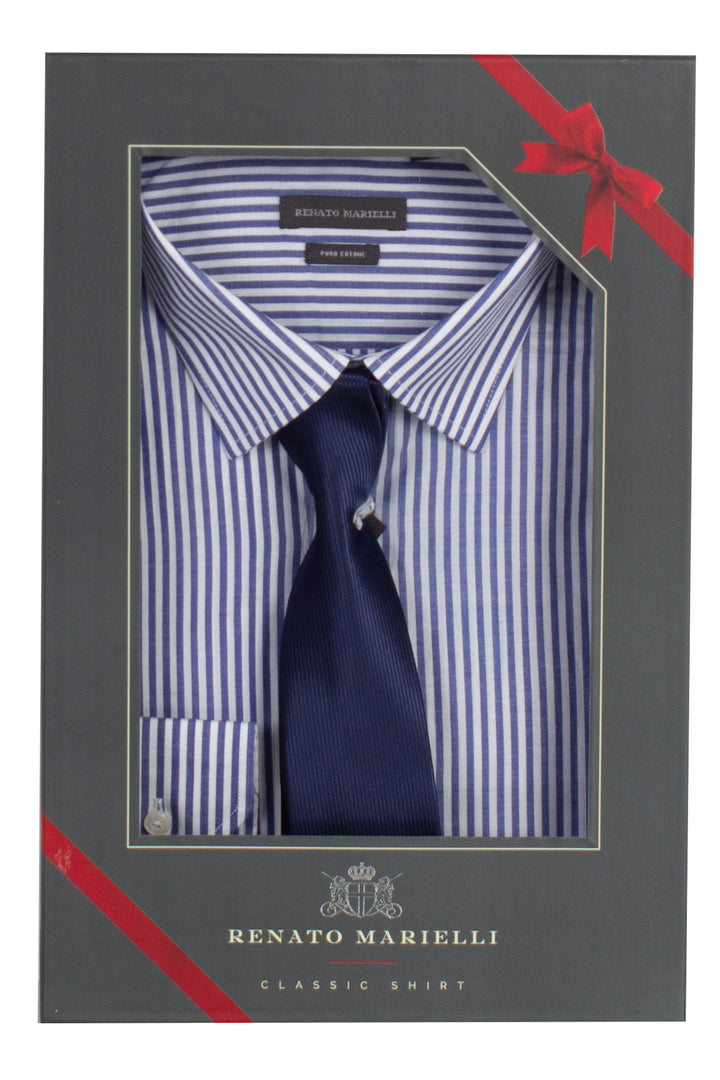 Camicia classica collo classico a righe con cravatta in scatola