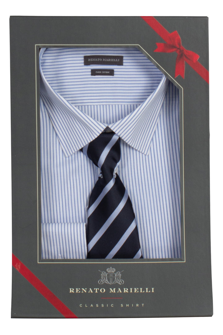 Camicia classica collo classico a righe con cravatta in scatola