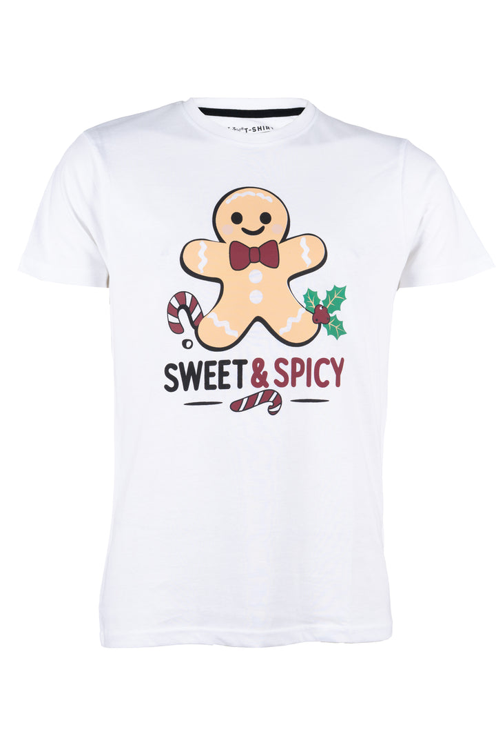 T-shirt girocollo manica corta con stampa natalizia sul petto