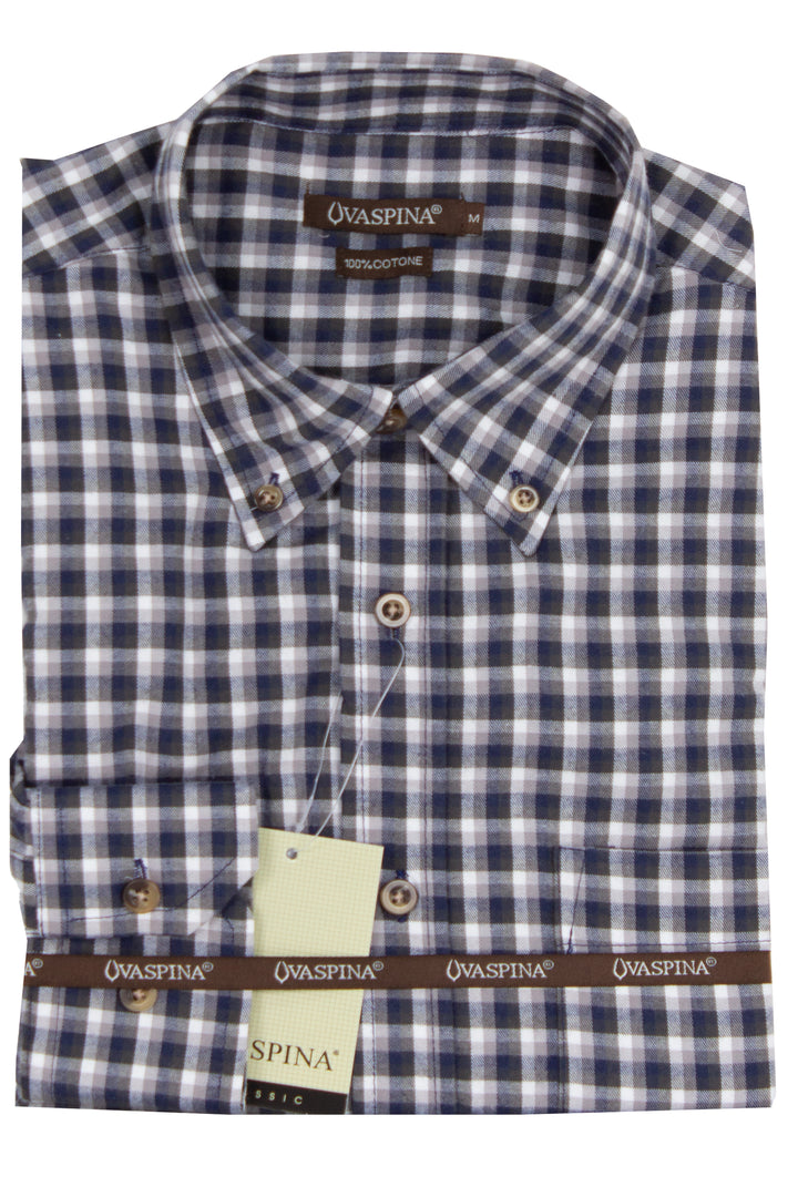 Camicia in flanella rasata a quadretti blu e grigio