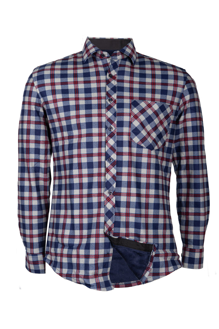 Camicia uomo in pile accoppiato fantasia tartan con taschino sul petto