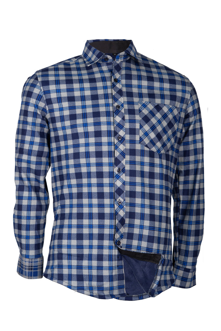 Camicia uomo in pile accoppiato fantasia tartan con taschino sul petto
