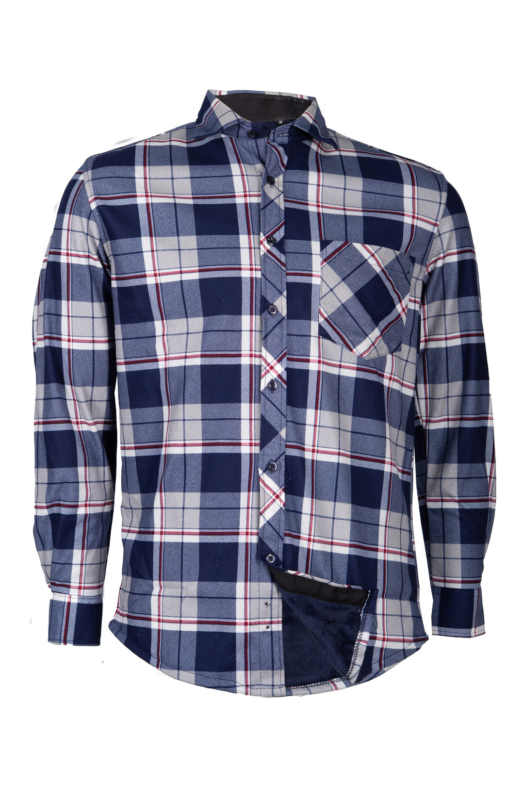 Camicia uomo in pile accoppiato fantasia tartan con taschino sul petto
