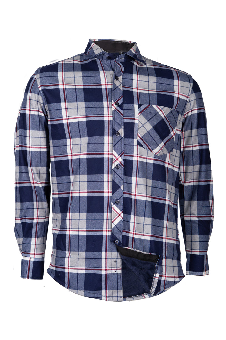 Camicia uomo in pile accoppiato fantasia tartan con taschino sul petto