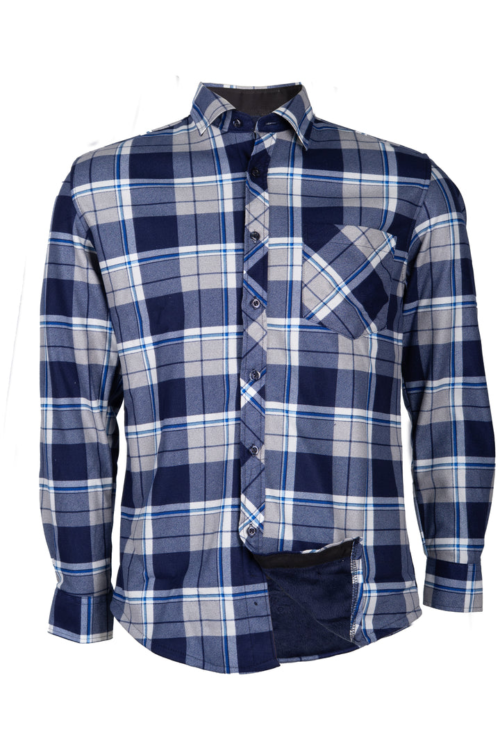 Camicia uomo in pile accoppiato fantasia tartan con taschino sul petto