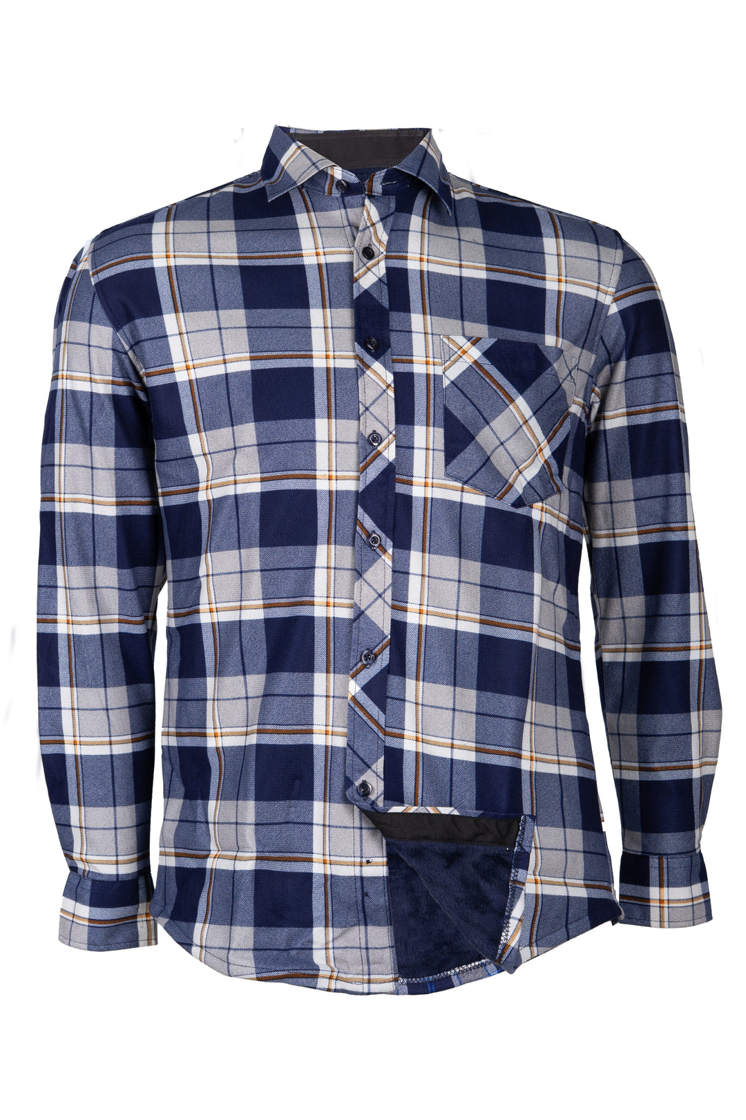 Camicia uomo in pile accoppiato fantasia tartan con taschino sul petto